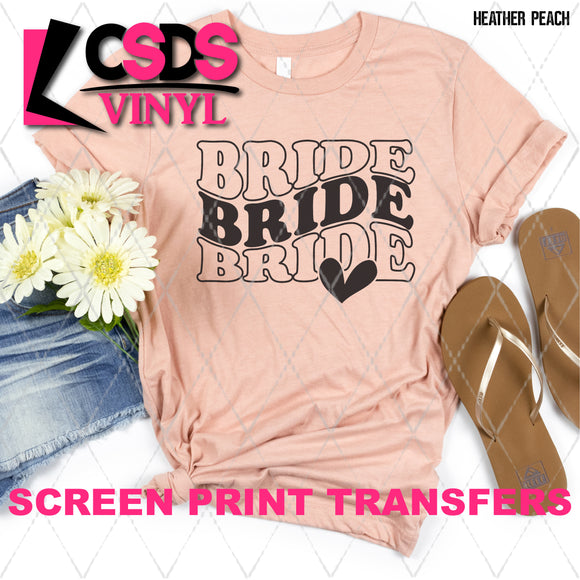 Screen Print Transfer - SCR4761 Bride Wavy Stacked Word Art - Black