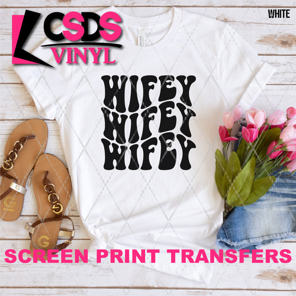 Screen Print Transfer - SCR4767 Wifey Wavy Stacked Word Art 2 - Black