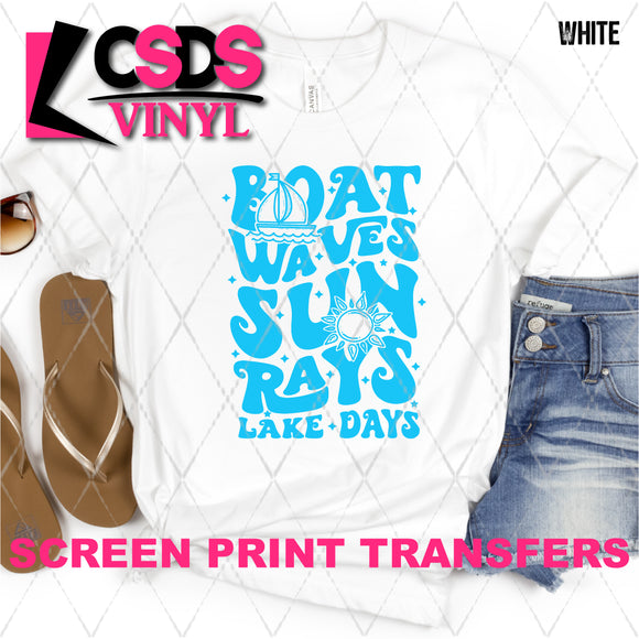 Screen Print Transfer - SCR4834 Boat Waves Sun Rays Lake Days - Columbia Blue