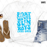 Screen Print Transfer - SCR4834 Boat Waves Sun Rays Lake Days - Columbia Blue
