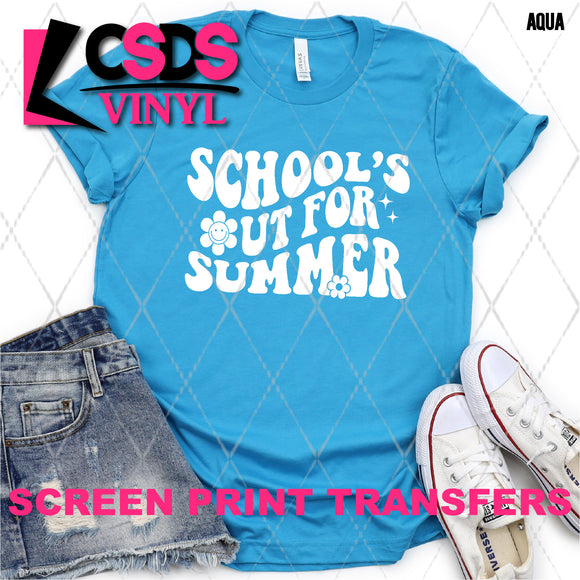 Screen Print Transfer - SCR4848 School's Out for Summer Wavy Word Art - White