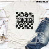 Screen Print Transfer - SCR4858 Teacher Checkered & Flowers - Black