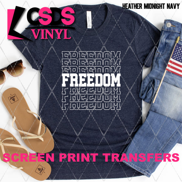 Screen Print Transfer -  SCR4927 Freedom Stacked Word Art - White