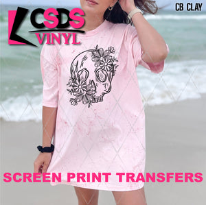 Screen Print Transfer -  SCR4947 Floral Skull - Black