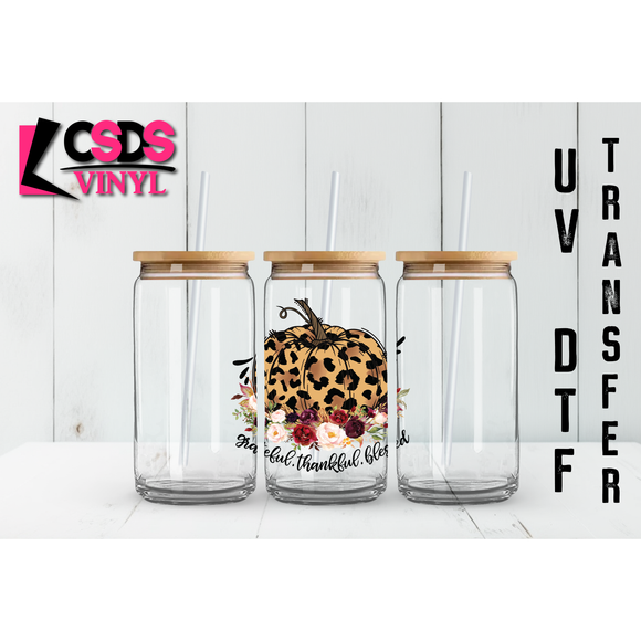 UV DTF 3 inch Decal - UVDTF00017 Grateful Thankful Blessed Leopard and Floral Pumpkin