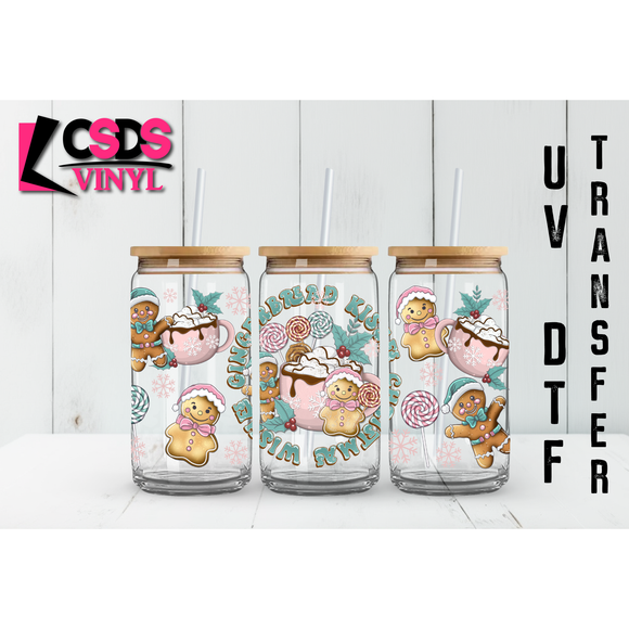 UV DTF 16oz Cup Wrap - UVDTF00036 Gingerbread Kisses Christmas Wishes
