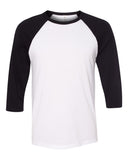 Bella + Canvas Unisex 3/4 Sleeve Raglan-White/Black-Extra Small