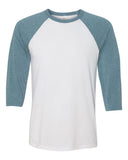 Bella + Canvas Unisex 3/4 Sleeve Raglan-White/Denim-Small