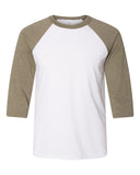 Bella + Canvas Unisex 3/4 Sleeve Raglan-White/Heather Olive-Extra Small