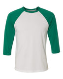 Bella + Canvas Unisex 3/4 Sleeve Raglan-White/Kelly-Extra Small