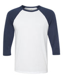 Bella + Canvas Unisex 3/4 Sleeve Raglan-White/Navy-Extra Small