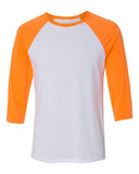 Bella + Canvas Unisex 3/4 Sleeve Raglan-White/Neon Orange-Small