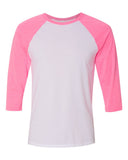 Bella + Canvas Unisex 3/4 Sleeve Raglan-White/Neon Pink-Small