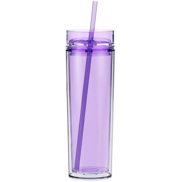 New Tall Skinny Tumbler Acrylic Water Bottle BPA Free 16oz w/Straw