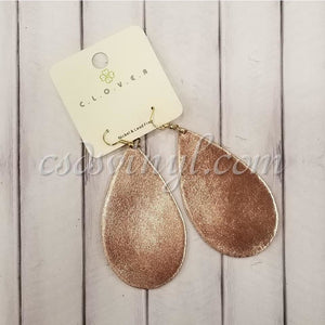 Monogram Ready Earrings - Leather Teardrop - Rose Gold Metallic