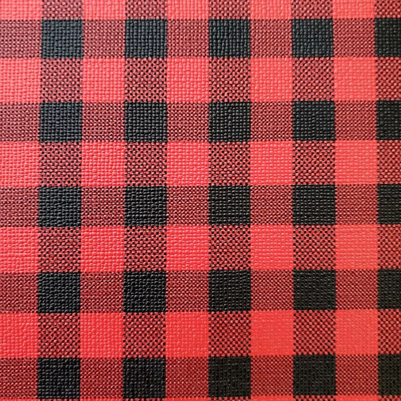 Faux Leather Canvas Sheet - Buffalo Plaid Red & Black