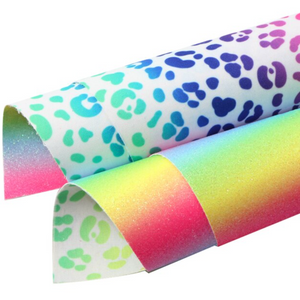 Faux Leather Glitter Canvas Sheet - Rainbow Leopard Fine Glitter - DOUBLE SIDED