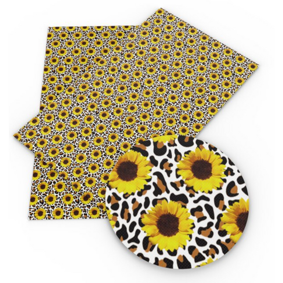 Faux Leather Canvas Sheet - Leopard Sunflowers