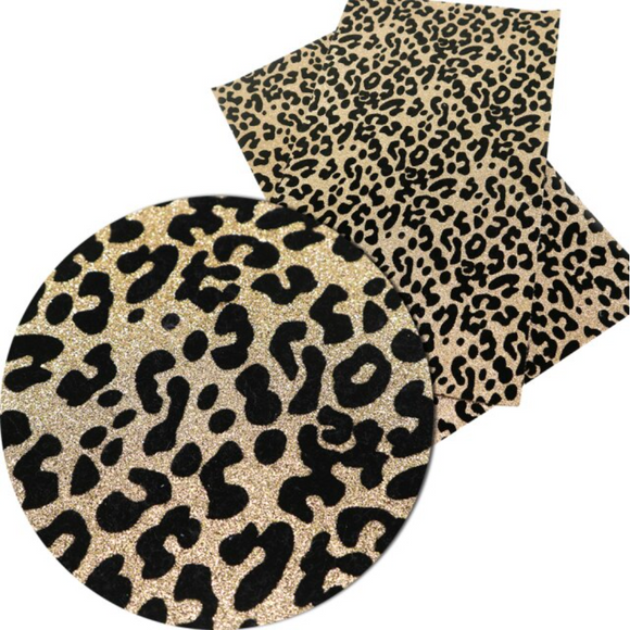 Faux Leather Canvas Sheet - Gold Glitter Leopard