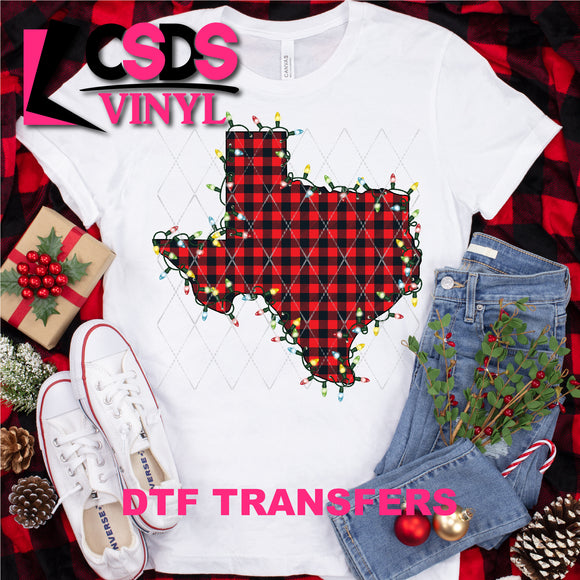 DTF Transfer - DTF000063 Buffalo Plaid Texas with Christmas Lights