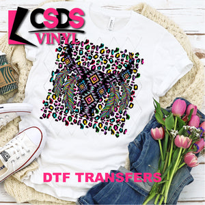 DTF Transfer - DTF000102 Tribal Cow Skull with Colorful Leopard Background