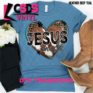 DTF Transfer - DTF000242 Jesus with Cowhide Heart
