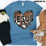 DTF Transfer - DTF000242 Jesus with Cowhide Heart