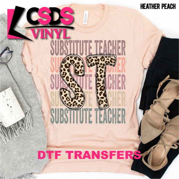 DTF Transfer - DTF000522 Substitute Teacher Stacked Word Art Leopard