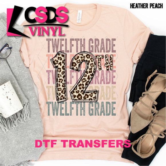 DTF Transfer - DTF000578 Twelfth Grade Number Stacked Word Art Leopard