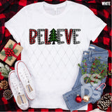 DTF Transfer - DTF000808 Believe Christmas Plaid Word Art