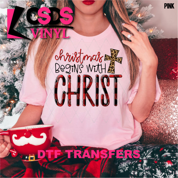 DTF Transfer - DTF000993 Christmas Begins with Christ Leopard Cross