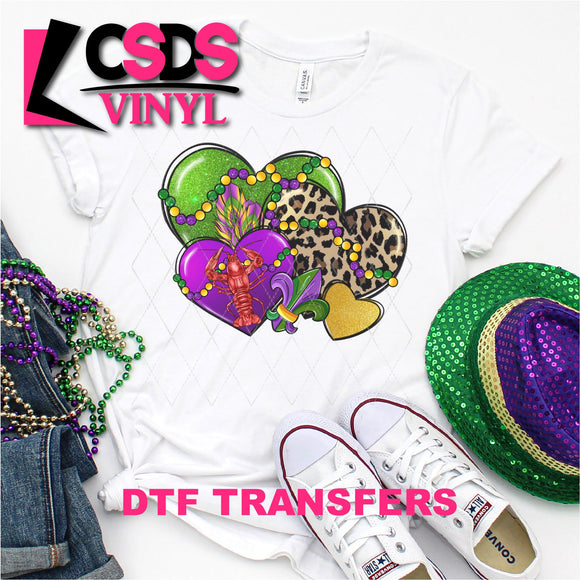 DTF Transfer - DTF001516 Mardi Gras Hearts Crawfish and Fleur de Lis