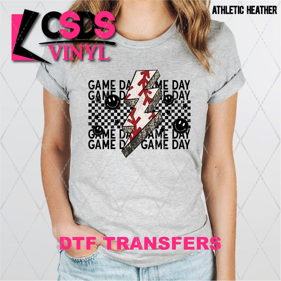 DTF Transfer - DTF001793 Baseball Game Day Smile & Lightning Bolt Stacked Word Art