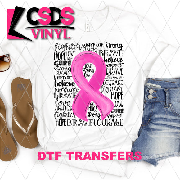 DTF Transfer - DTF001943 Pink Awareness Ribbon Word Art