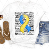 DTF Transfer - DTF001951 Blue & Yellow Awareness Ribbon Word Art