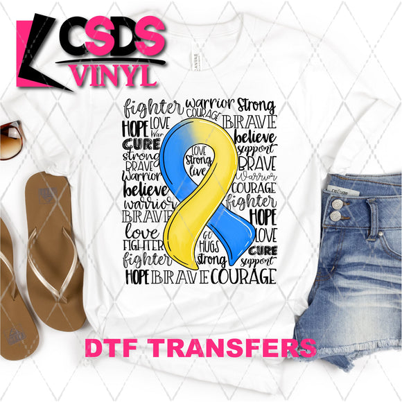 DTF Transfer - DTF001951 Blue & Yellow Awareness Ribbon Word Art
