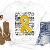 DTF Transfer - DTF001952 Gold Awareness Ribbon Word Art