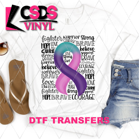 DTF Transfer - DTF001954 Pink Teal & Purple Awareness Ribbon Word Art