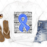 DTF Transfer - DTF001957 Light Blue Awareness Ribbon Word Art