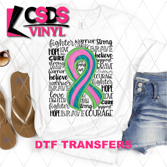DTF Transfer - DTF001959 Green Pink & Teal Awareness Ribbon Word Art