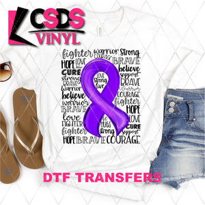 DTF Transfer - DTF001960 Bright Purple Awareness Ribbon Word Art