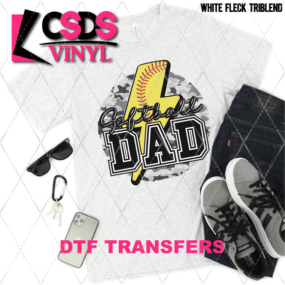 DTF Transfer - DTF002276 Softball Dad Grey Army Lightning Bolt