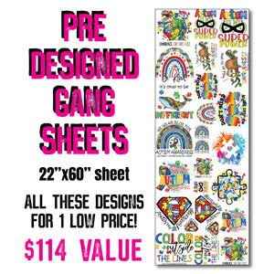 DTF Transfer Stock Gang Sheet - DTFGANG0013 Autism Awareness #2