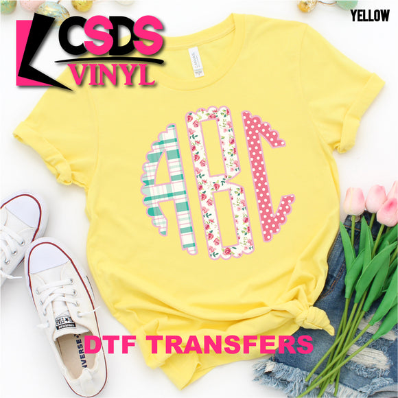 DTF Transfer - DTFCUSTOM36 Custom Monogram Teal and Pink Flowers