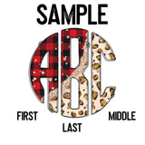 DTF Transfer - DTFCUSTOM05 Custom Monogram Red Buffalo Plaid and Leopard