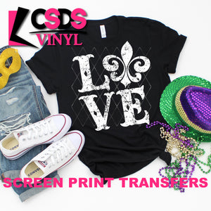 Screen Print Transfer - Love Mardi Gras - White
