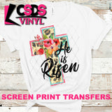 Screen Print Transfer - He is Risen Floral Cross - Full Color *HIGH HEAT*