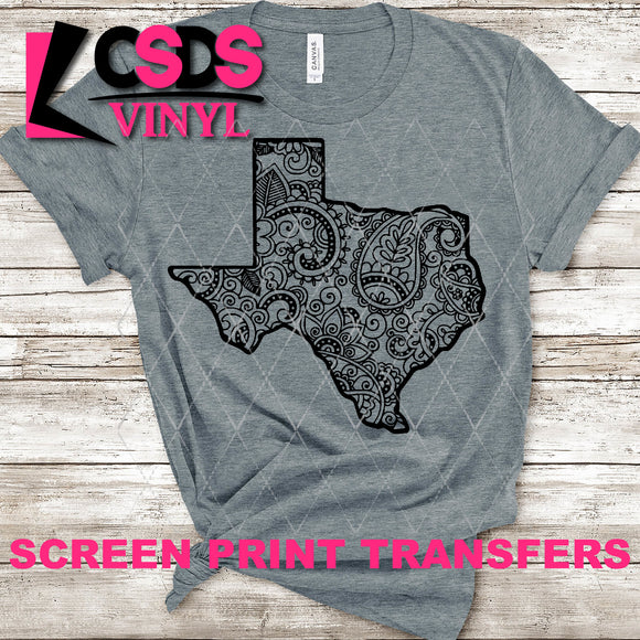 Screen Print Transfer - Paisley Texas - Black