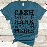 Screen Print Transfer - Cash Willie Hank Waylon Merle - Black