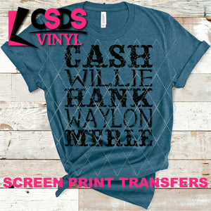 Screen Print Transfer - Cash Willie Hank Waylon Merle - Black
